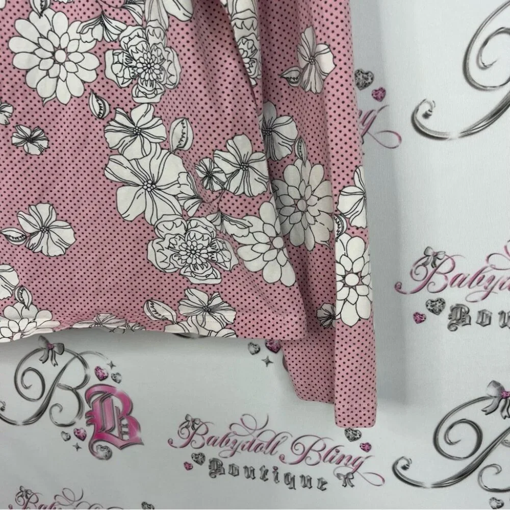 Izod long sleeve lace look flowers white black Pink Floral Sweatshirt
